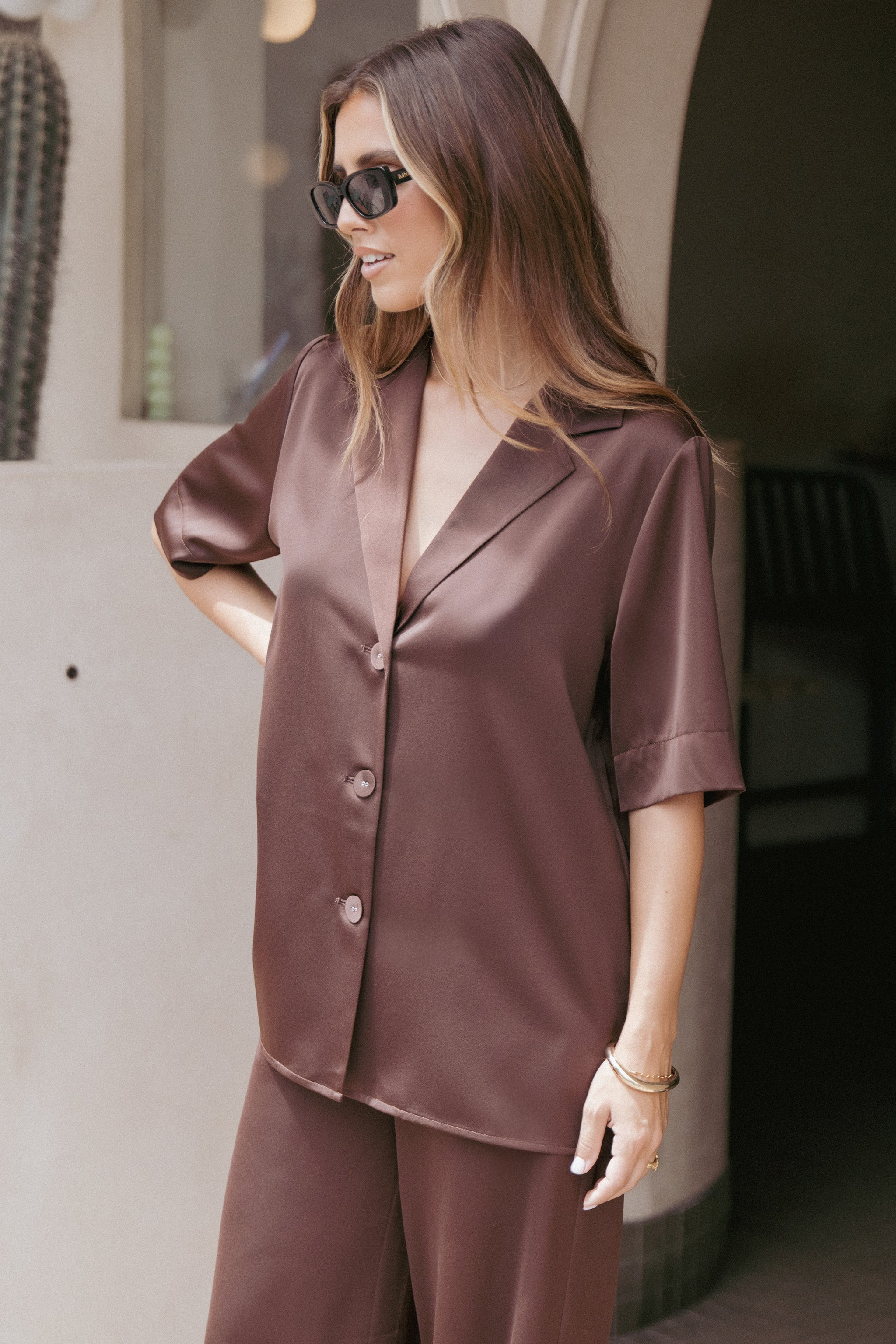 Arryn Short Sleeve Shirt - Chocolate Brown | Petal & Pup (US)