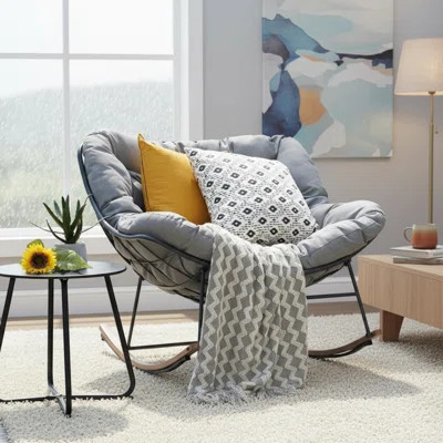 Luxury Papasan Rocking Chair, Gray With Thick, Soft Cushion, Suitable For Indoor And Outdoor Use, Comfortable And Versatile, Perfect For Balconies, Li | Wayfair North America