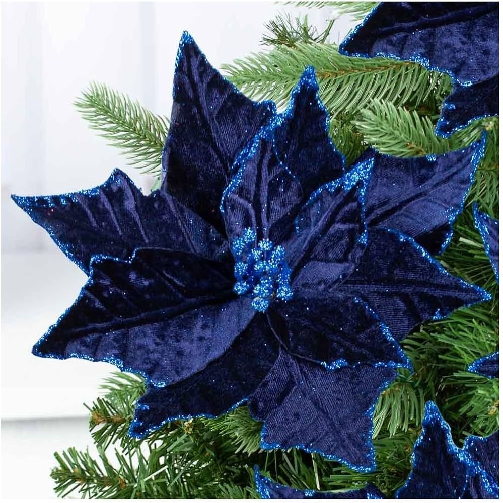 Factory Direct Craft Pack of 4 Artificial Deep Navy Blue Velveteen Poinsettias Holiday Flowers fo... | Amazon (US)