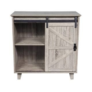 GOOD & GRACIOUS 32 in. Medium Wood Sideboard with Sliding Barn Door-HD-FJCBNT01 - The Home Depot | The Home Depot