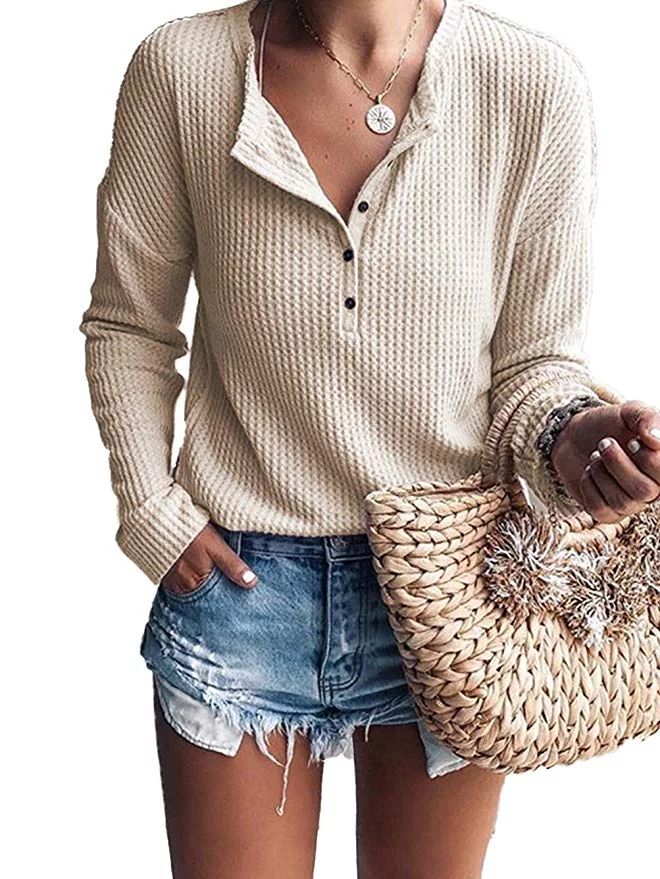 Womens Henley Blouse Button Down Pullover Knit Long Sleeve Lightweight Shirts Tops - Walmart.com | Walmart (US)