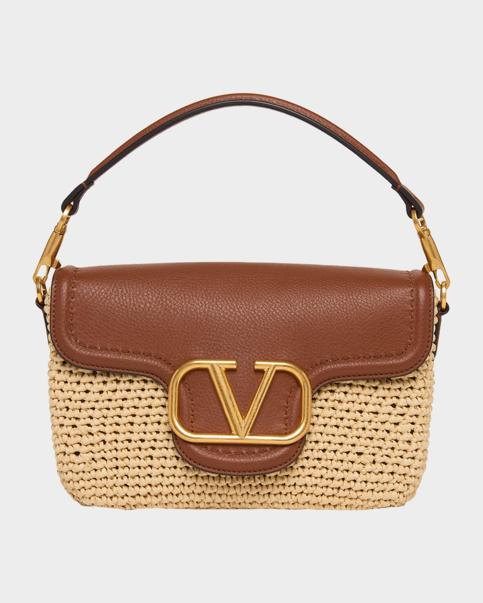 Viscose Raffia & Leather Top-Handle Bag | Neiman Marcus