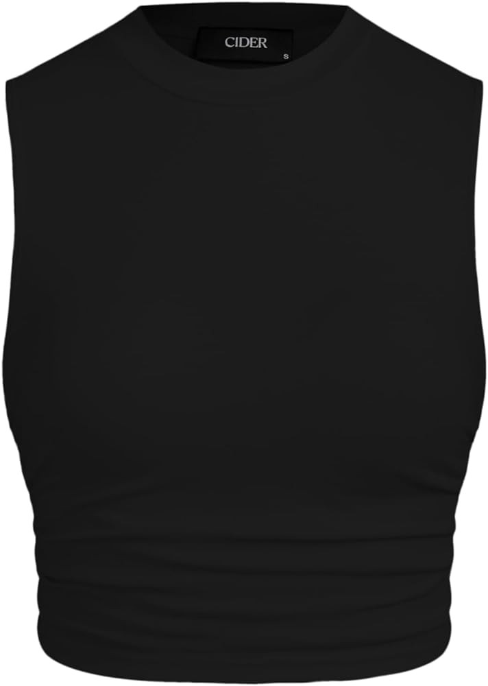 CIDER Crop Tops for Women Mimi Cuttrell Basic Sleeveless Ruched Going Out Summer Casual Ribbed Ta... | Amazon (US)