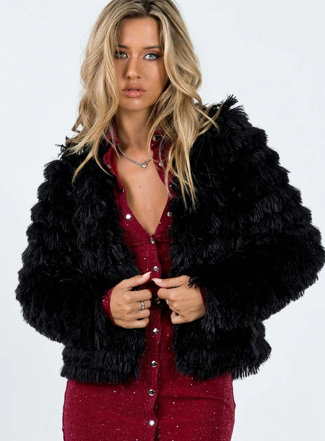 Lesser Faux Fur Jacket Black | Princess Polly US