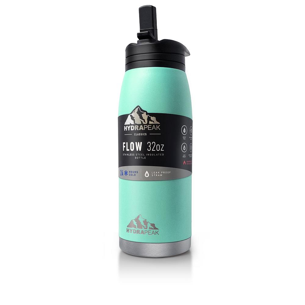 HYDRAPEAK Active Flow 32 oz. Aqua Triple Insulated Stainless Steel Water Bottle with Straw Lid, Orch | The Home Depot