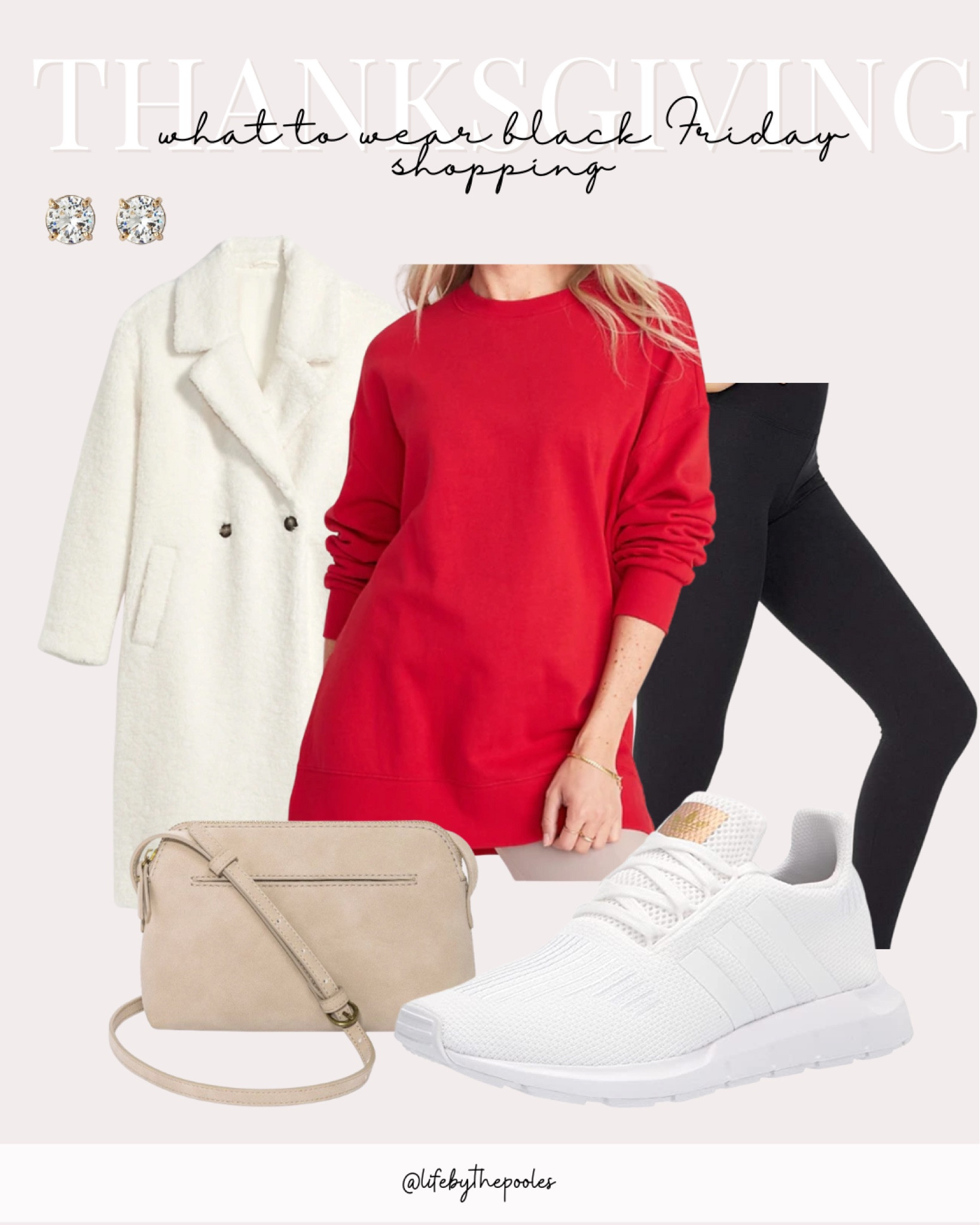 What to wear Black Friday shopping on Thanksgiving, Christmas outfit, holiday outfits, thanksgiving day outfit, casual, long Sherpa white winter coat, adidas outfit, oversized sweater, 

#LTKSeasonal #LTKstyletip #LTKHoliday
