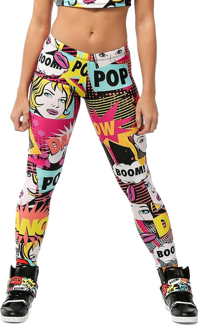Alexandra Collection Womens Pow! Pop Art Printed Athletic Workout Leggings | Amazon (US)