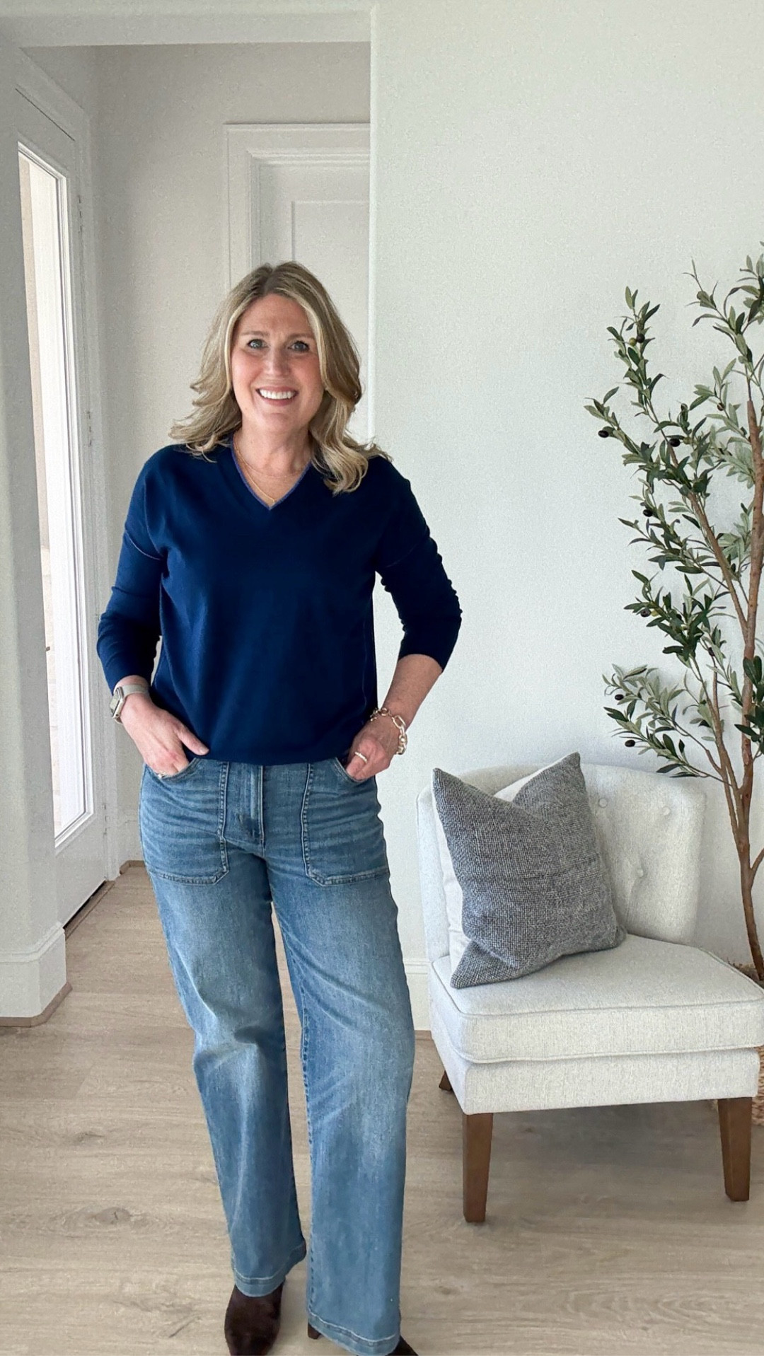 Sweater is relaxed and runs true size. It’s very soft and comfortable. I plan to pair it with white jeans and flats in spring.
Denim are full length with utility pockets. They they have some stretch and are very comfortable. Run through size. 

 #LTKWatchNow #LTKSaleAlert #LTKFindsUnder50 #LTKBeauty #LTKShoeCrush #LTKMidsize #LTKPetite #LTKPlusSize #LTKFindsUnder100 #LTKStyleTip #LTKTravel #LTKOver40 #LTKSeasonal #LTKWorkwear #LTKItBag #LTKootd