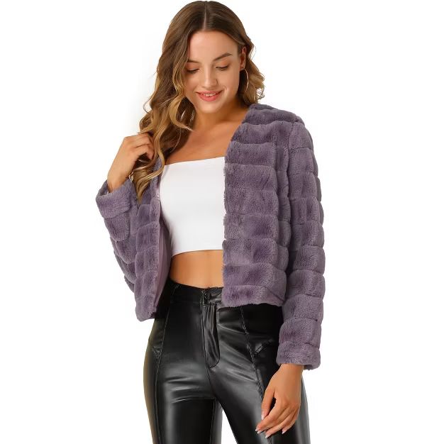 Allegra K Women's Winter Warm Collarless Faux Fur Fluffy Coat Faux Fur Jackets | Target