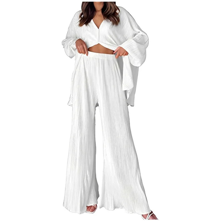 Usmixi Lounge Set for Women Womens Button 2 Piece Outfits Fall Lightweight Long Sleeve Shirt and ... | Walmart (US)