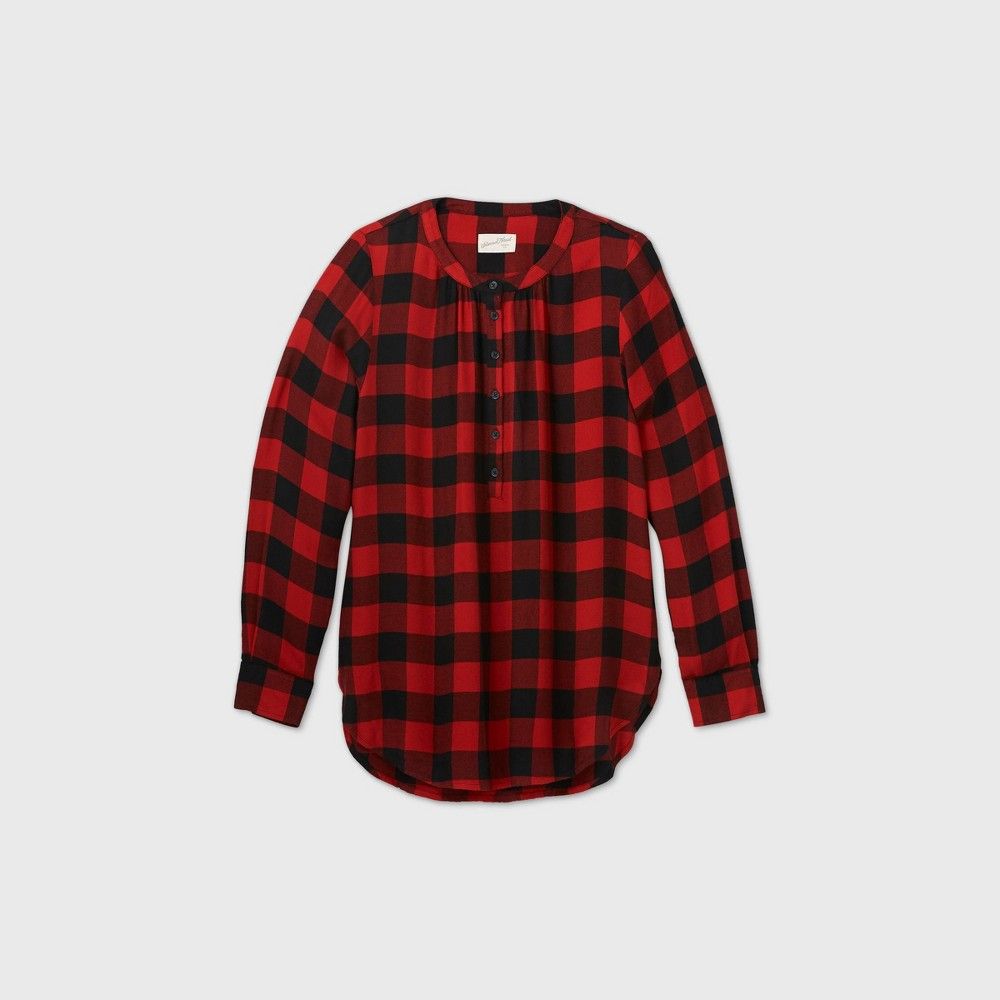 Women's Plaid Long Sleeve Tunic Popover Blouse - Universal Thread Red XS | Target