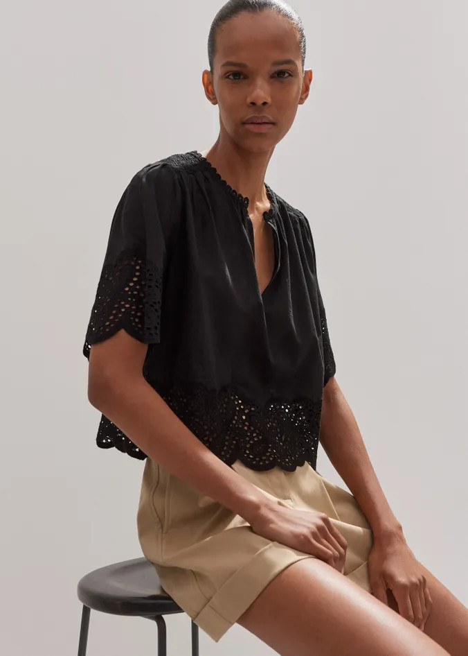 Cotton Lace Flower Broderie Blouse | ME+EM US