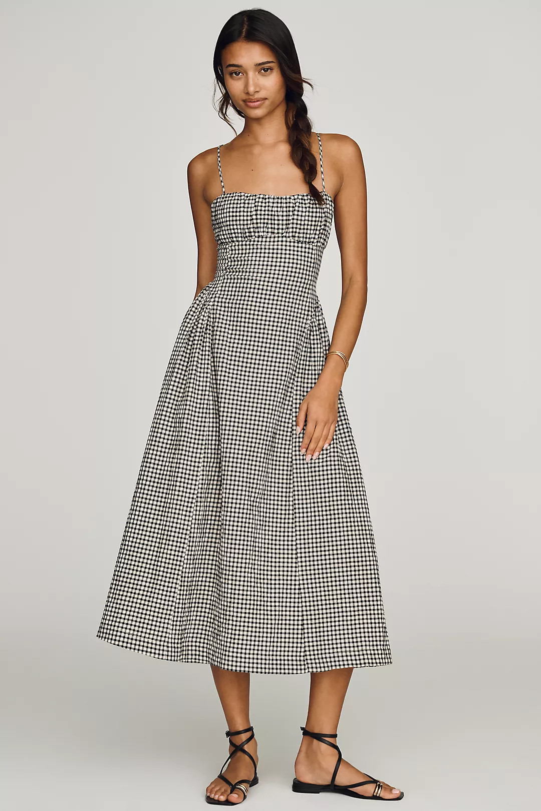 Maeve Drop-Waist Shirred Midi Dress | Anthropologie (US)