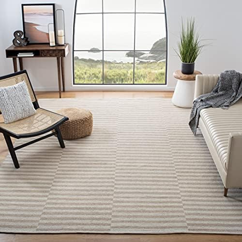 SAFAVIEH Montauk Collection 8' x 10' Ivory / Light Grey MTK715E Handmade Stripe Cotton Area Rug | Amazon (US)
