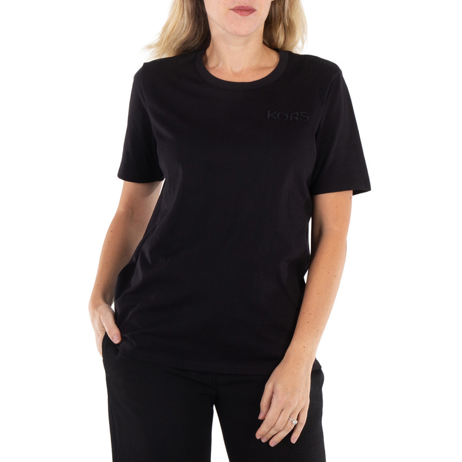 Michael Kors Ladies Black Logo Embroidered Organic Cotton T-Shirt, Size X-Small | Jomashop.com & JomaDeals.com