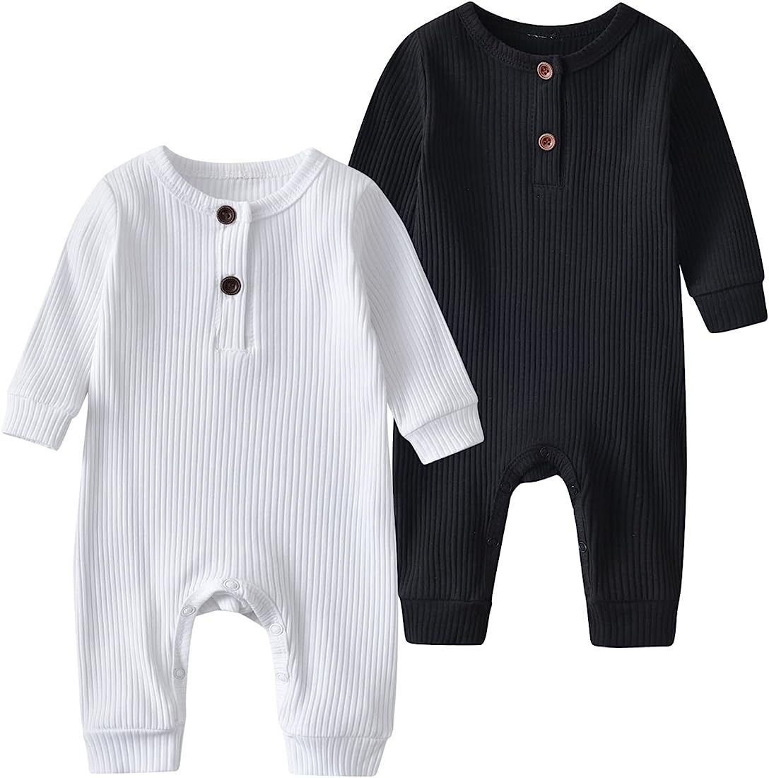 Newborn Infant Baby Boys Girls Long Sleeve Rompers Jumpsuit Unisex Button Knit Solid Ribbed Onesi... | Amazon (CA)