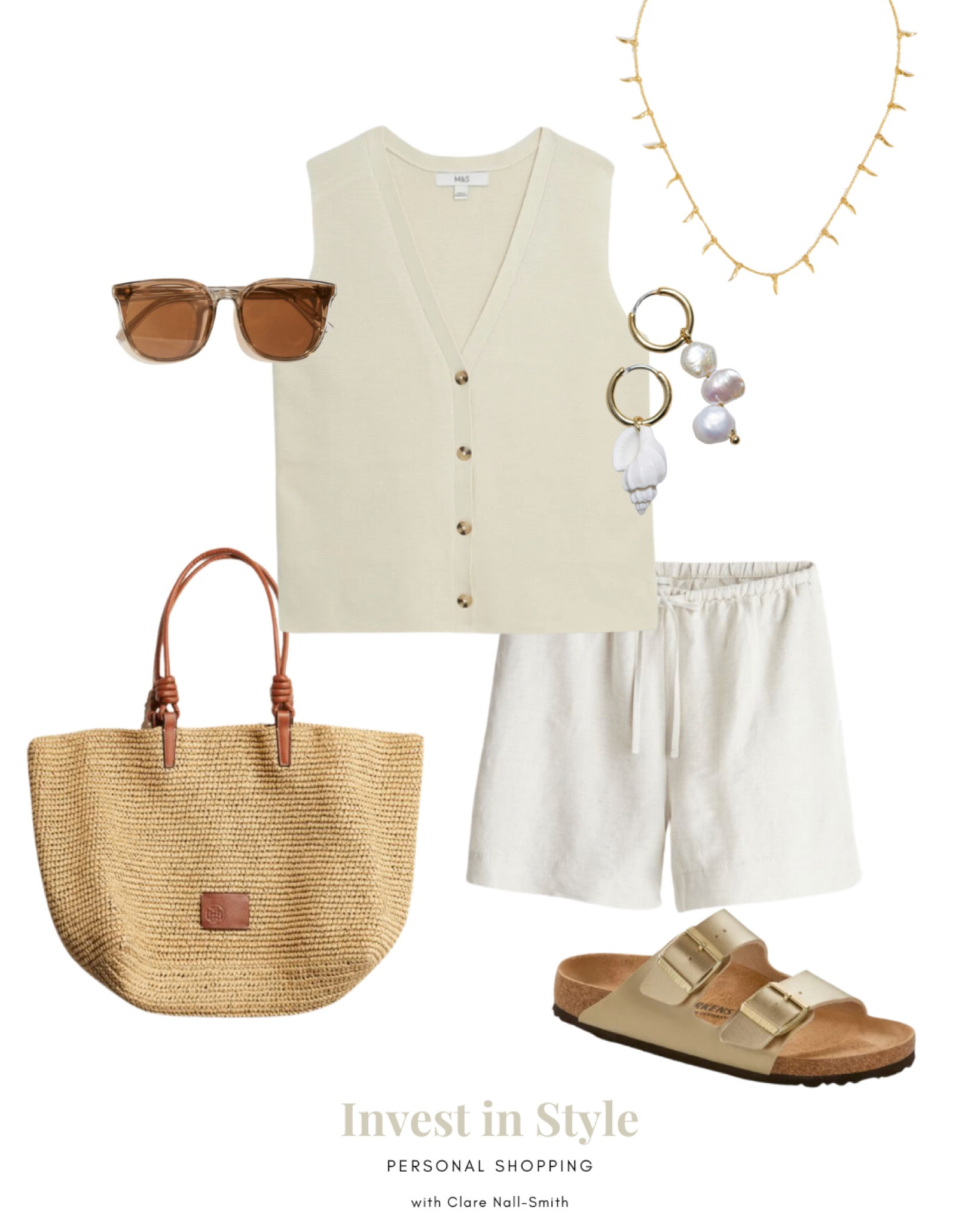 Chic waistcoat and shorts look elevated with gold comfortable sandals 😉
See my shop for these shorts worn. 

#LTKtravel #LTKmidsize #LTKsummer