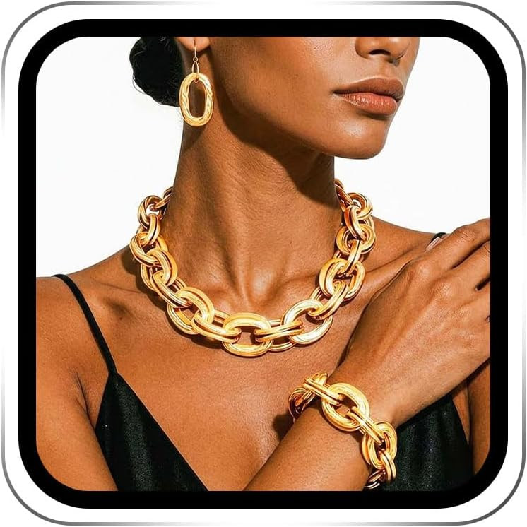 ACEDRE Chunky Gold Chain Jewelry Set Statement Necklace 3Pcs for Women | Amazon (US)