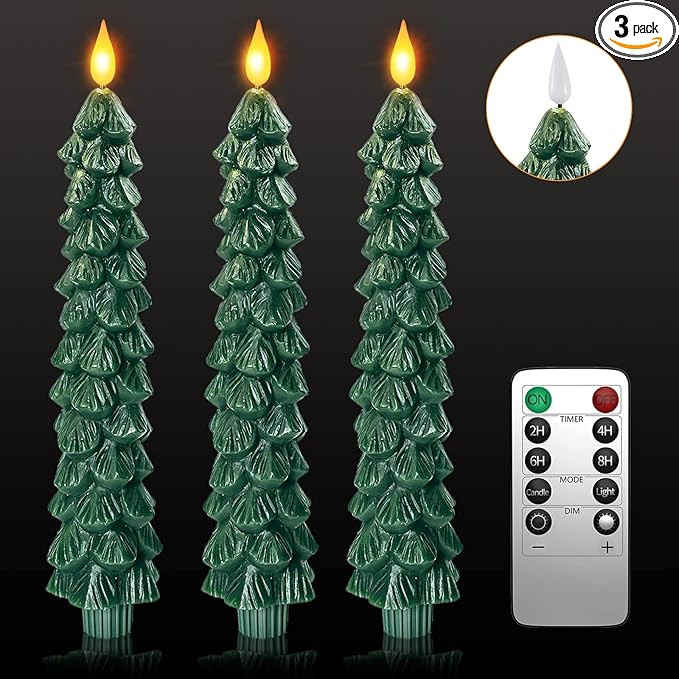 PChero 3 Pack Flameless Taper Candles with Remote Timer, 9.7 Inches Real Wax Christmas Tree Candl... | Amazon (US)