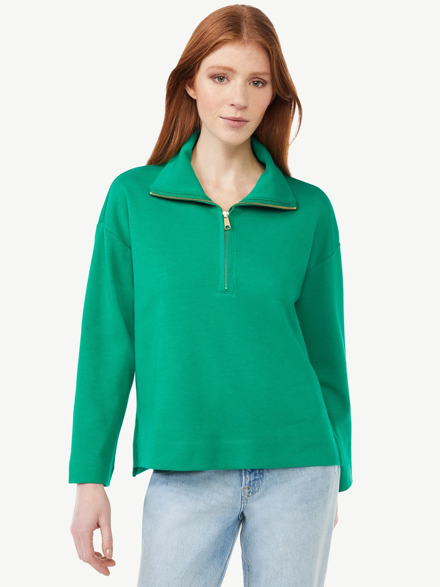 Free Assembly Women's Zip Front Mock Neck Top with Long Sleeves | Walmart (US)