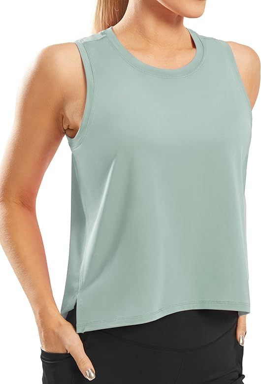 Ice Silk Crop Workout Tank Tops for Women Cool-Dry Sleeveless Loose Fit Yoga Shirts Running Gym A... | Amazon (US)