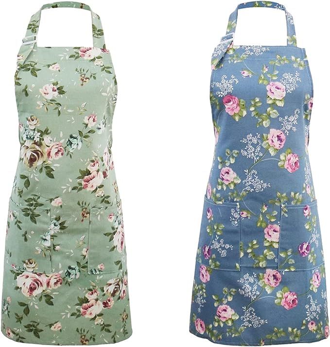 Kitchen Aprons for Women, 2 Pack Floral Aprons with Big Pockets, Vintage Chef Bakers Apron, Perfe... | Amazon (UK)