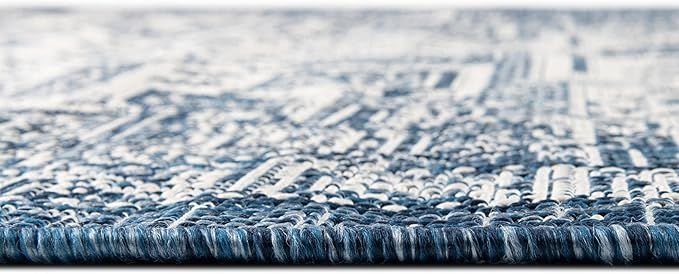 Rugs.com Outdoor Aztec Collection Rug – 7' x 10' Blue Flatweave Rug Perfect for Living Rooms, L... | Amazon (US)