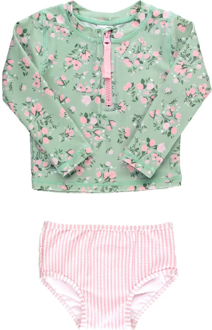 Kids' Rose Long Sleeve Two-Piece Rashguard Swimsuit | Nordstrom