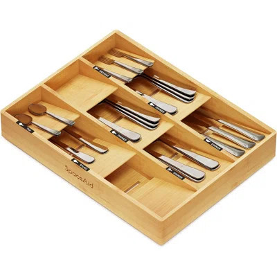 Bamboo Silverware Drawer Organizer with Labels – Kitchen Utensil Tray for Flatware, Cutlery, Spoon & Knife Storage | Wayfair North America