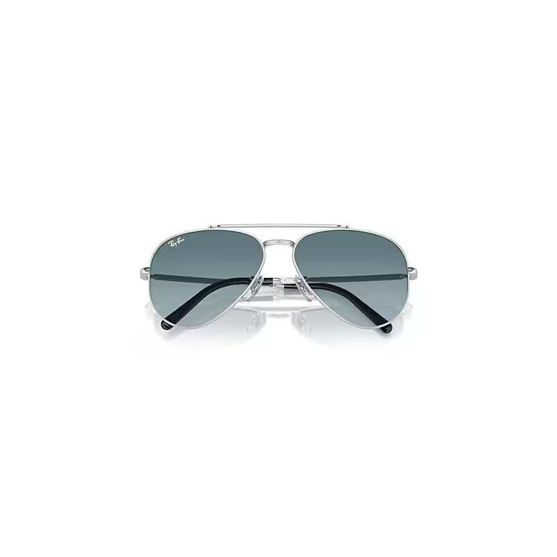 Ray-Ban New Aviator Sunglasses Silver Frame Blue Lenses 58-14 | Ray-Ban (US)