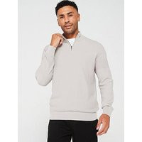 Very Man Textured Sleeve Panel 1/4 Zip Jumper - Light Grey, Light Grey, Size 3Xl, Men | Very (UK)