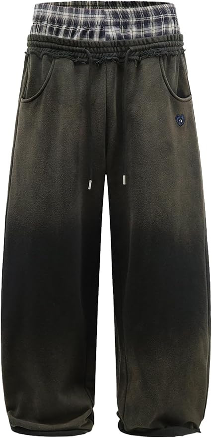 Aelfric Eden Double Waist Washed Baggy Sweatpants Loose Wide Leg Plaid Patchwork Casual Pants wit... | Amazon (US)