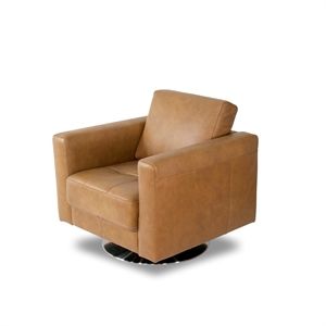 Allora Mid Century Modern 360 Swivel Leather Arm Chair in Cognac Brown | Cymax