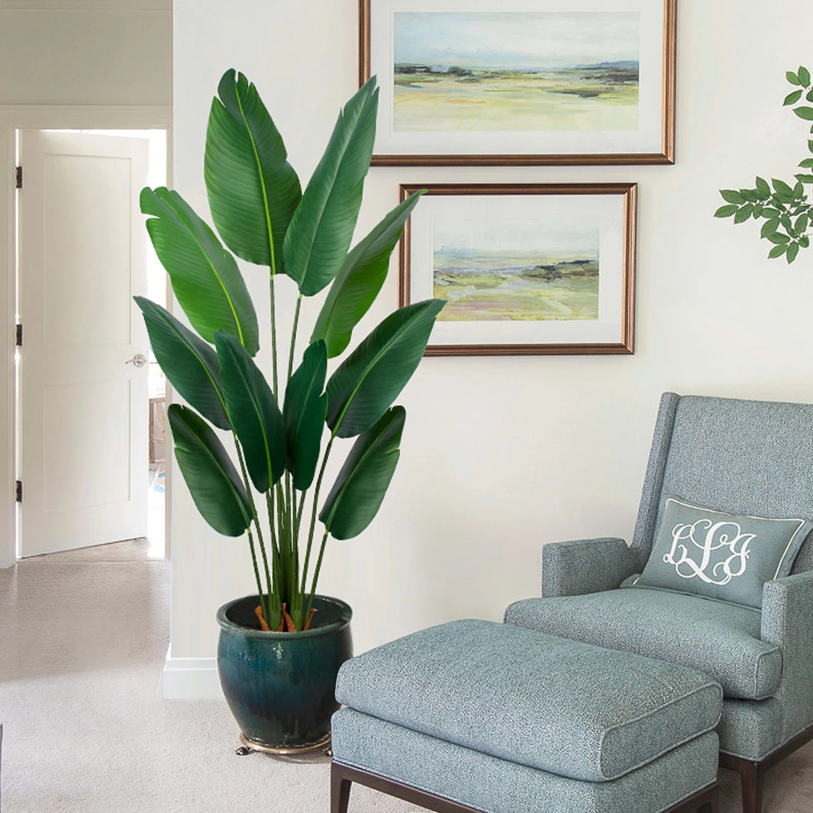 Primrue Oakgrove Fake Plants Faux Banana Leaf Tree Bird Of Paradise in Black Plastic Pot & Review... | Wayfair North America