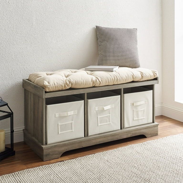 Woven Paths Storage & Tufted Bench, Grey Wash | Walmart (US)