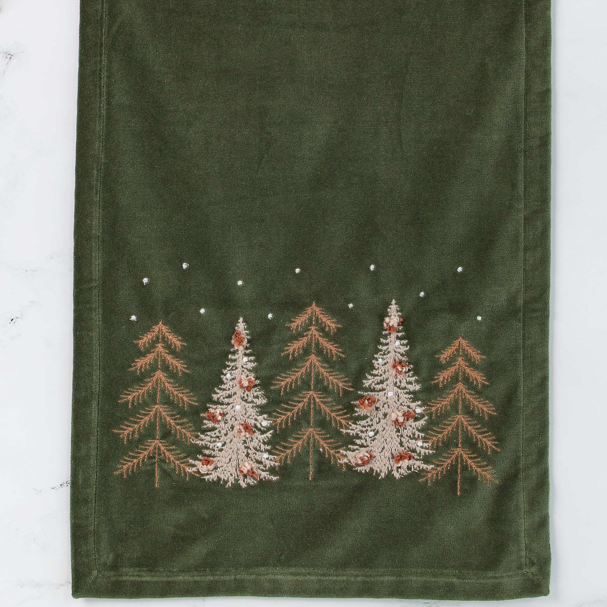 Green Velvet Pines Table Runner | Interior Delights