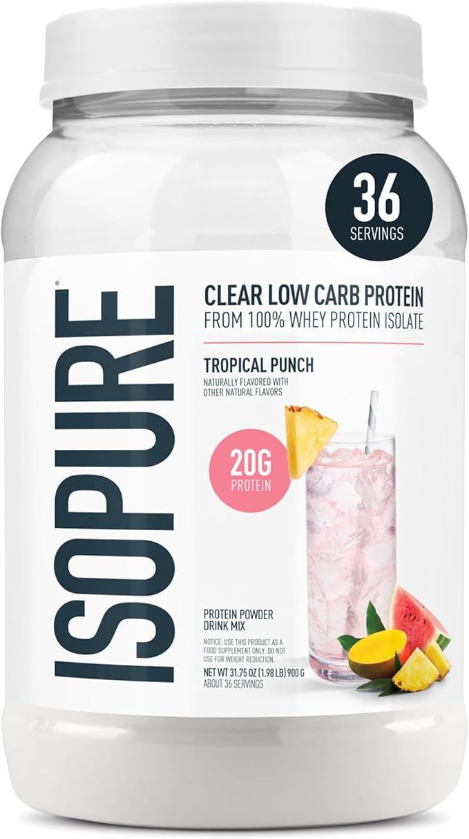 Isopure Clear Whey Isolate Protein Powder, Lactose Free, Gluten Free, Naturally Flavored, Tropica... | Amazon (US)