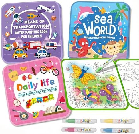 Water Painting Book for Kids - 4 Pack Magic Water Coloring Book with Water Pen Themes - Mess Free... | Amazon (US)