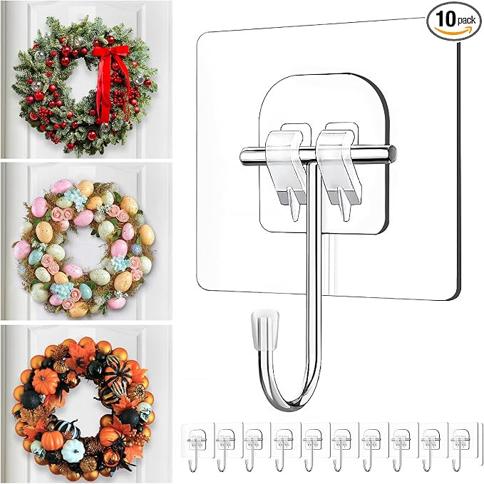 JUUBAOOPN 10 Pack Heavy-Duty Wreath Hangers for Front Door – Seasonal Christmas & Halloween Dec... | Amazon (US)