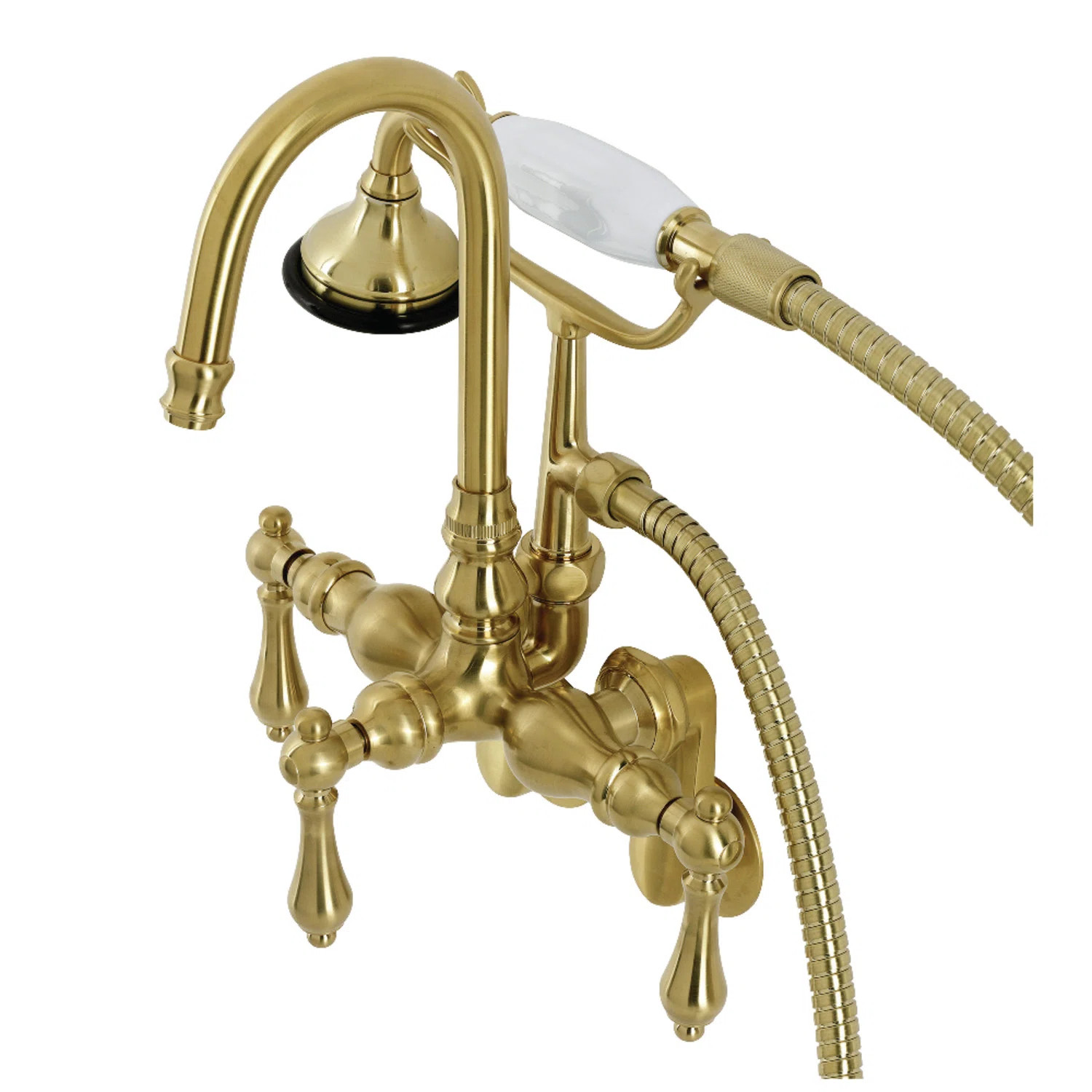 Kingston Brass Aqua Vintage Three-Handle 2-Hole Tub Wall Mount Clawfoot Tub Faucet with Hand Show... | Wayfair North America