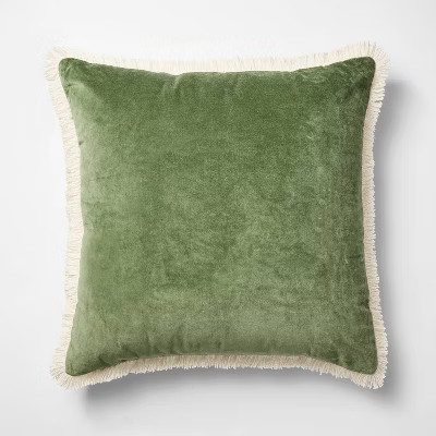 Oversized Square Solid Velvet Pillow w/ Fringe Army Green  - Threshold™ Designed with Studio Mc... | Target