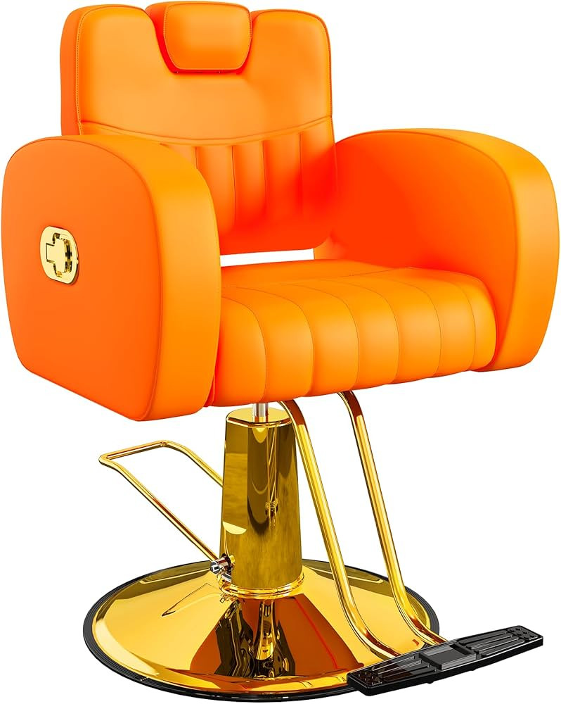 Baasha Ergonomic Orange and Gold Salon Chair with Comfortable Thickened Cushions, Heavy Duty Recl... | Amazon (US)