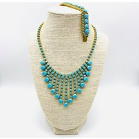 Turquoise Faceted Claw Set Bib Necklace and Bracelet | Etsy (US)