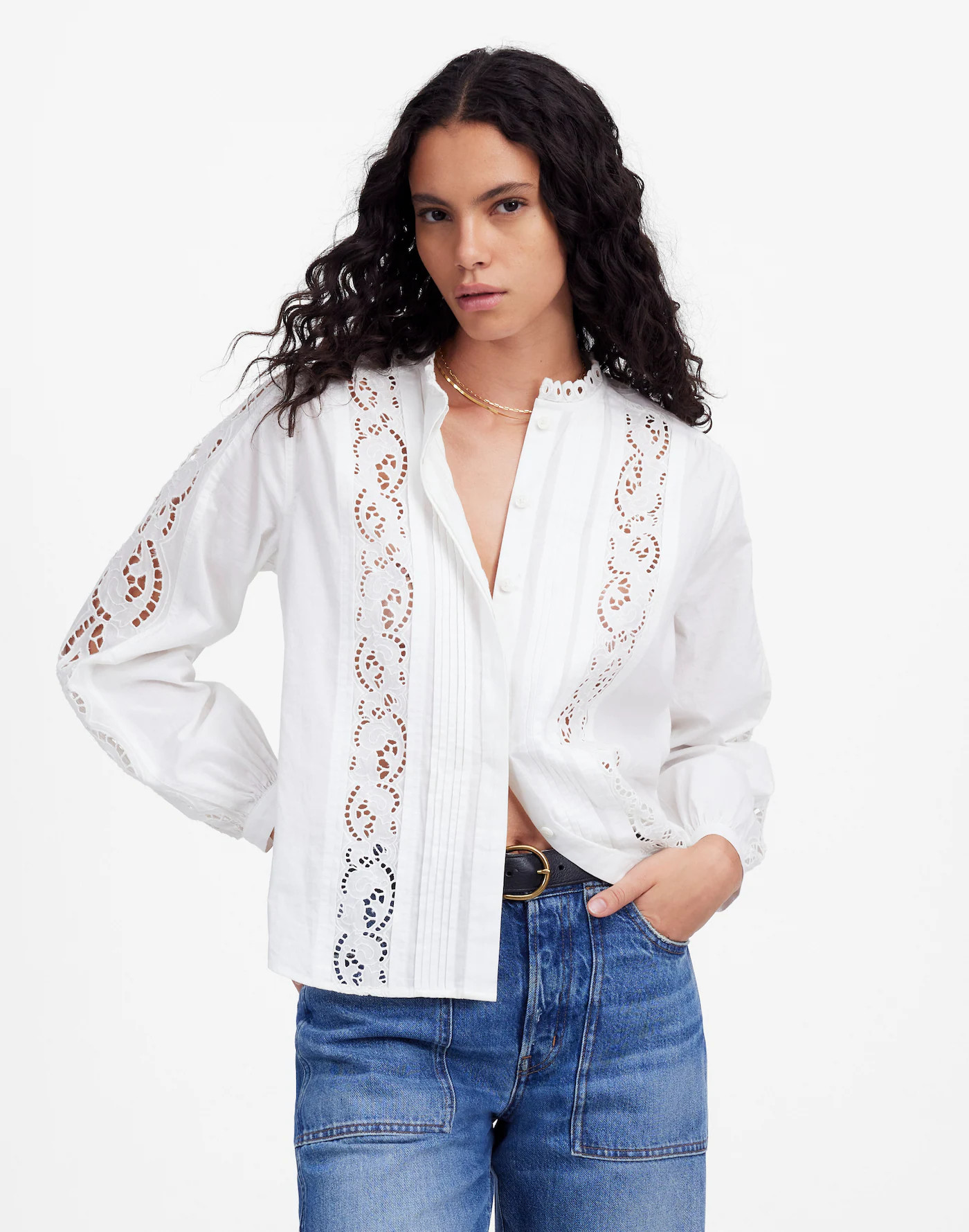 Lace-Inset Pintucked Button-Up Top | Madewell