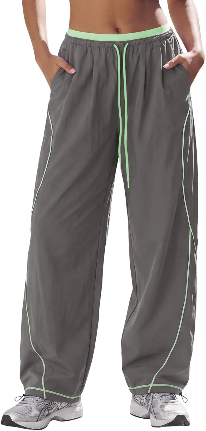 Aoysky Womens Wide Leg Track Pants Baggy Parachute Pants y2k Streetwear | Amazon (US)