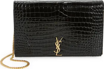 Saint Laurent Glossy Croc Embossed Leather Wallet on a Chain | Nordstrom | Nordstrom