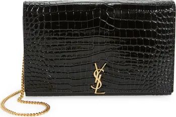 Saint Laurent Glossy Croc Embossed Leather Wallet on a Chain | Nordstrom | Nordstrom
