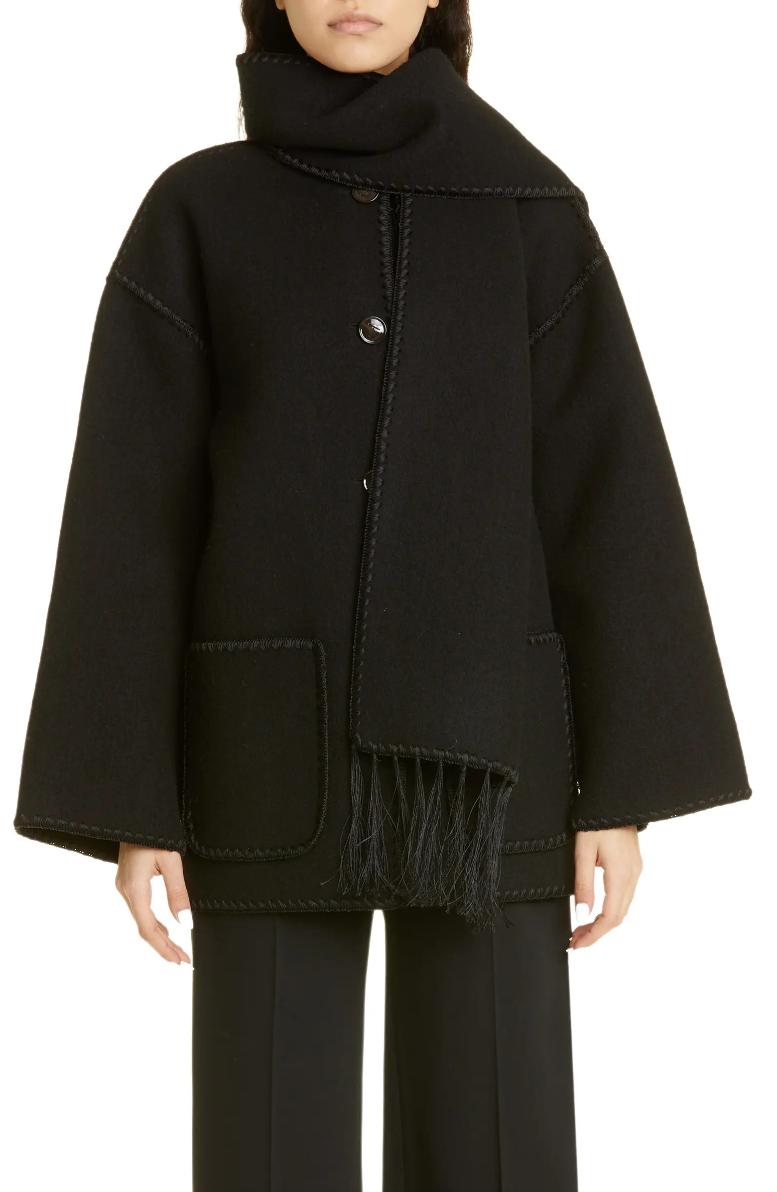 Chain Stitch Wool Blend Scarf Jacket | Nordstrom
