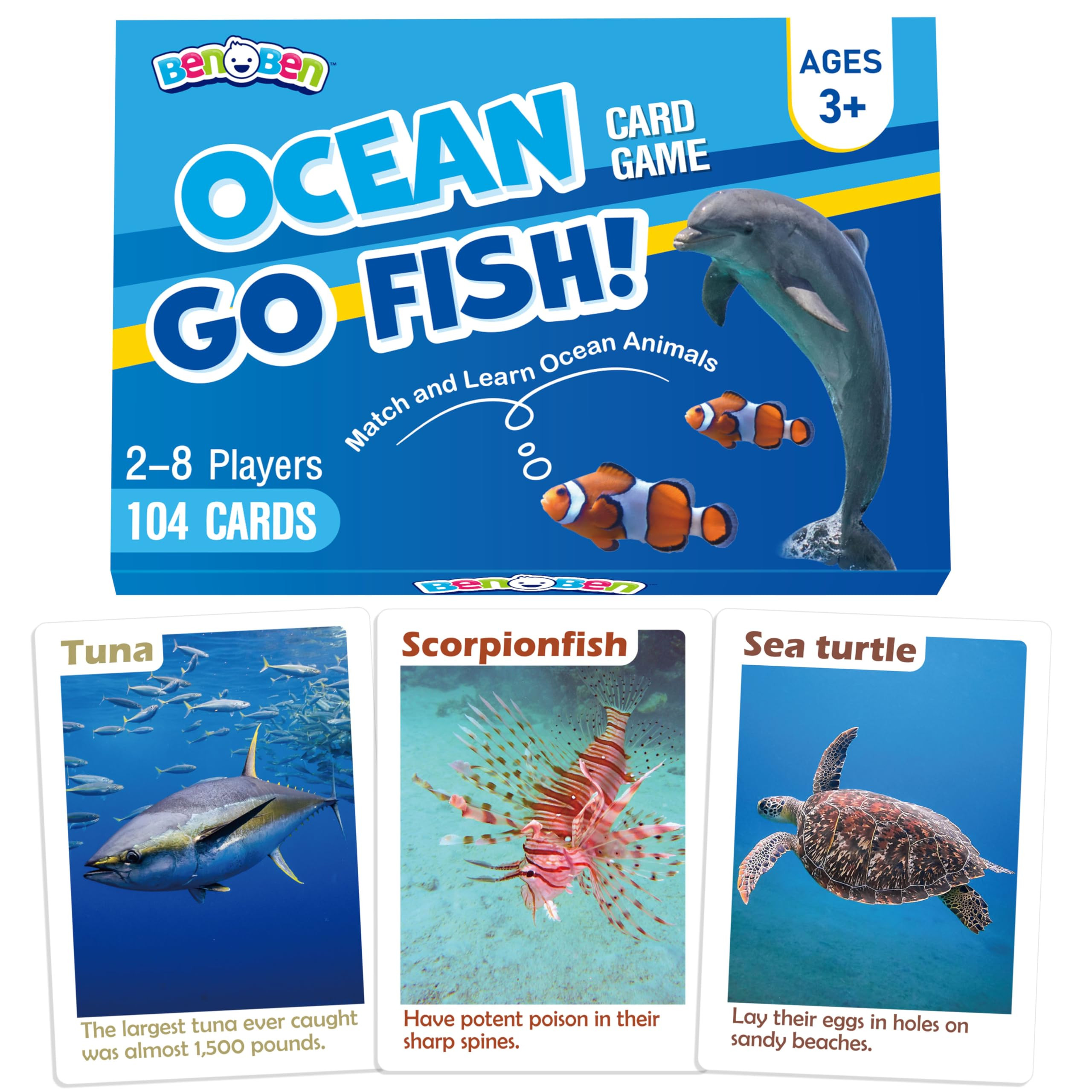 BenBen Go Fish Card Game for Kids, 104 Cards, Ocean Theme Memory Matching Game, Sea Animals Learn... | Amazon (US)