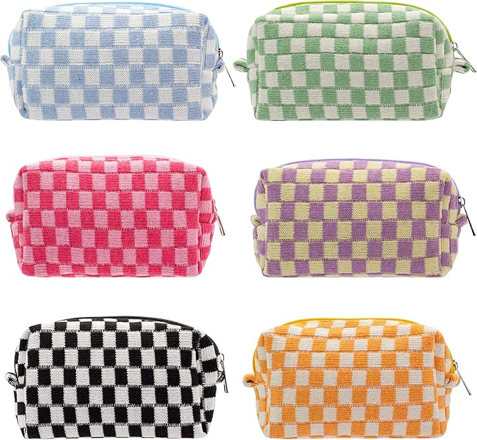 PAZIMIIK Checkered Makeup Bag for Purse Portable Zipper Make Up Pouch Small Cosmetic Case for Tra... | Amazon (US)